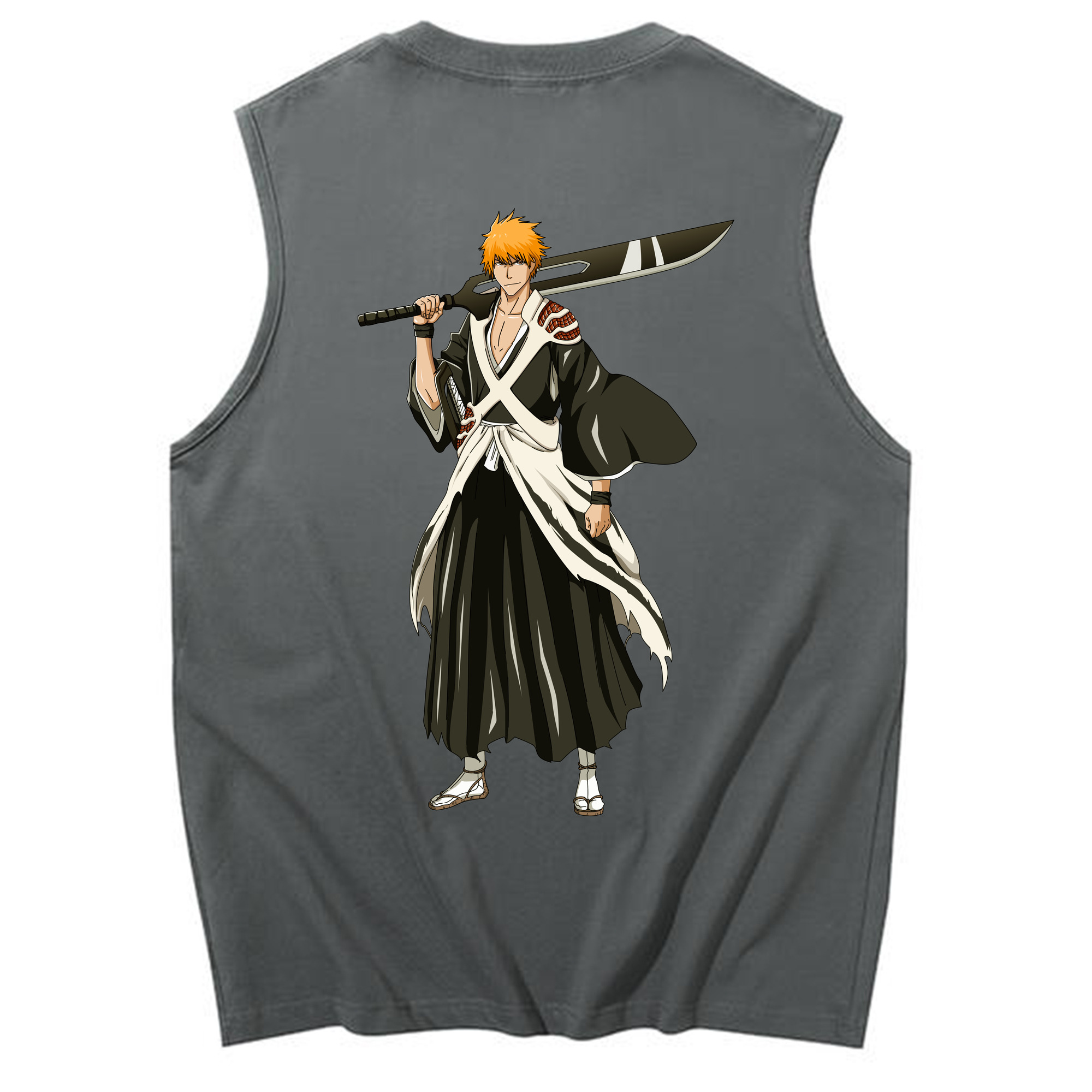 （画像用） ブリーチ 黒崎一護（くろさき いちご）BLEACH Kurosaki Ichigo コットン100％タンクトップ（背面プリント）